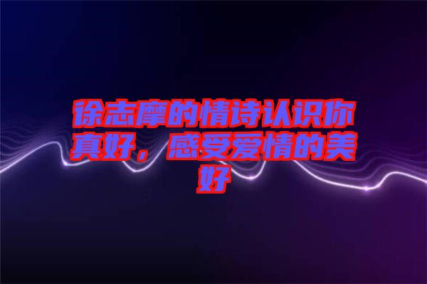 徐志摩的情詩認(rèn)識(shí)你真好，感受愛情的美好