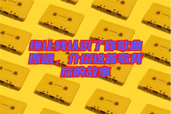 緣讓我認識了你歌曲原唱，介紹這首歌背后的故事