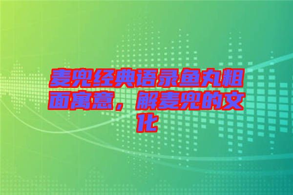 麥兜經(jīng)典語錄魚丸粗面寓意，解麥兜的文化