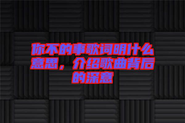 你不的事歌詞明什么意思，介紹歌曲背后的深意