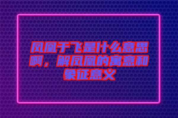 鳳凰于飛是什么意思啊，解鳳凰的寓意和象征意義