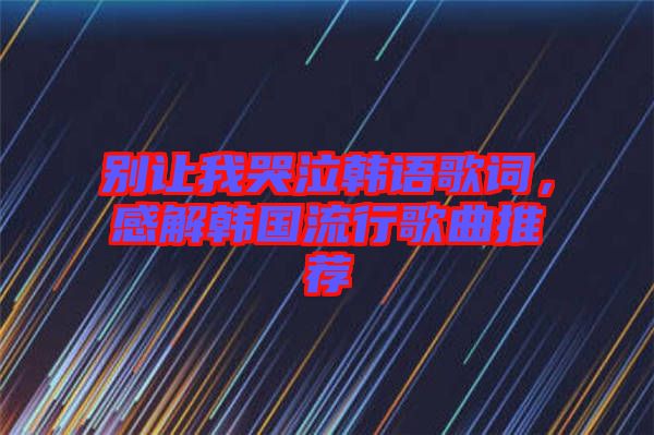 別讓我哭泣韓語歌詞，感解韓國流行歌曲推薦