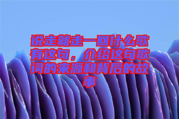 說(shuō)走就走一回什么歌有這句，介紹這句歌詞的來(lái)源和背后的故事