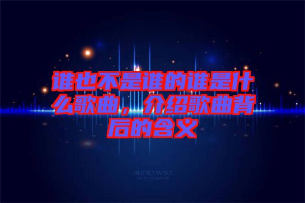 誰也不是誰的誰是什么歌曲，介紹歌曲背后的含義