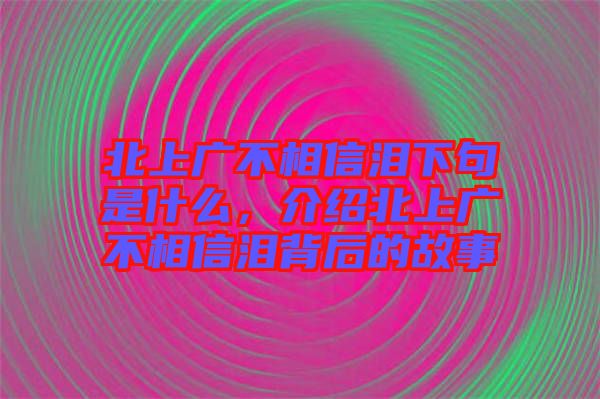 北上廣不相信淚下句是什么，介紹北上廣不相信淚背后的故事