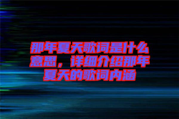 那年夏天歌詞是什么意思，詳細(xì)介紹那年夏天的歌詞內(nèi)涵