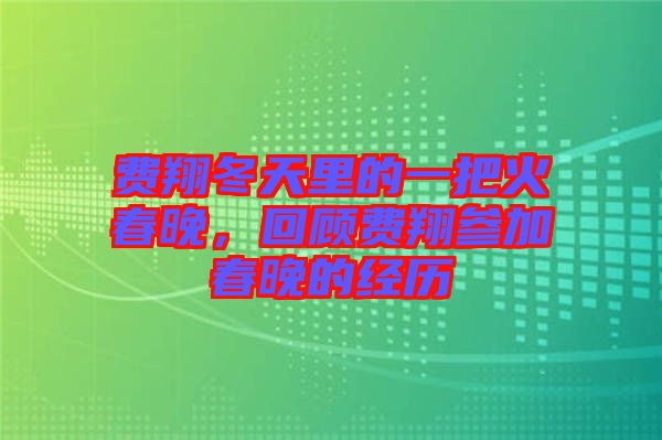 費(fèi)翔冬天里的一把火春晚，回顧費(fèi)翔參加春晚的經(jīng)歷