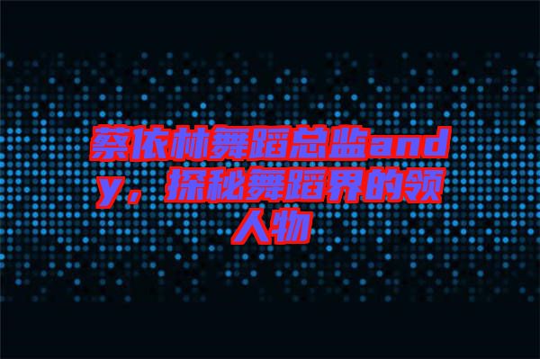 蔡依林舞蹈總監(jiān)andy，探秘舞蹈界的領(lǐng)人物