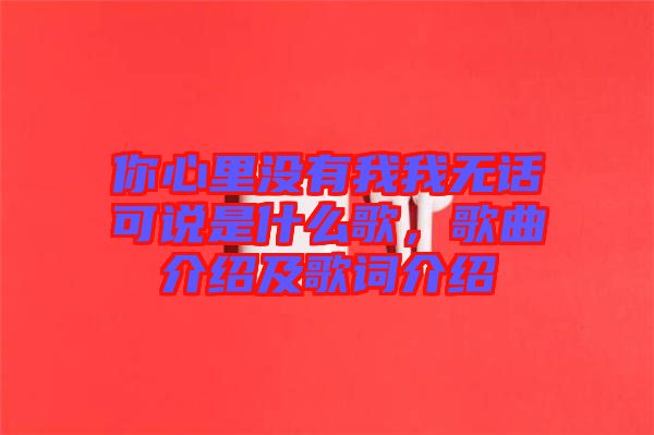 你心里沒有我我無話可說是什么歌，歌曲介紹及歌詞介紹