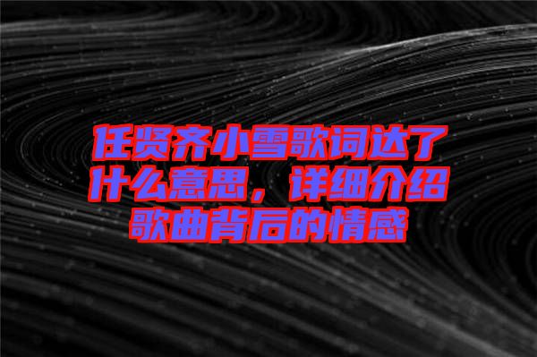 任賢齊小雪歌詞達了什么意思，詳細介紹歌曲背后的情感