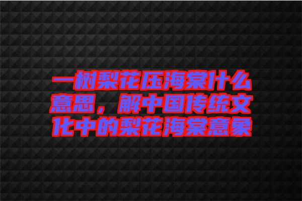 一樹梨花壓海棠什么意思，解中國(guó)傳統(tǒng)文化中的梨花海棠意象