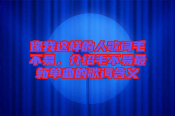 像我這樣的人歌詞毛不易，介紹毛不易最新單曲的歌詞含義