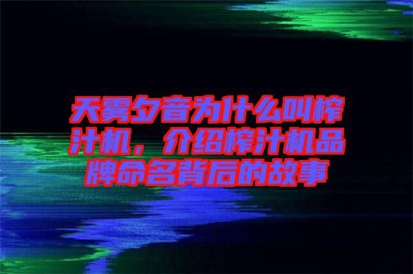 天霧夕音為什么叫榨汁機(jī)，介紹榨汁機(jī)品牌命名背后的故事