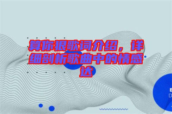 算你狠歌詞介紹，詳細(xì)剖析歌曲中的情感達(dá)