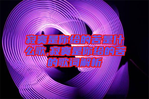 寂寞是你給的苦是什么歌,寂寞是你給的苦的歌詞解析