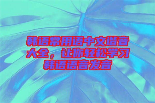 韓語常用語中文諧音大全，讓你輕松學習韓語語音發(fā)音