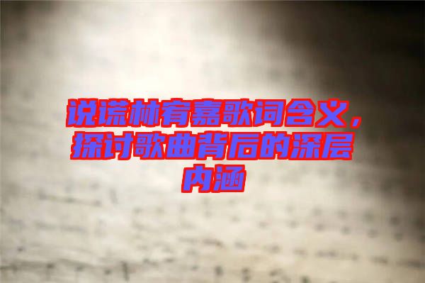 說謊林宥嘉歌詞含義，探討歌曲背后的深層內(nèi)涵